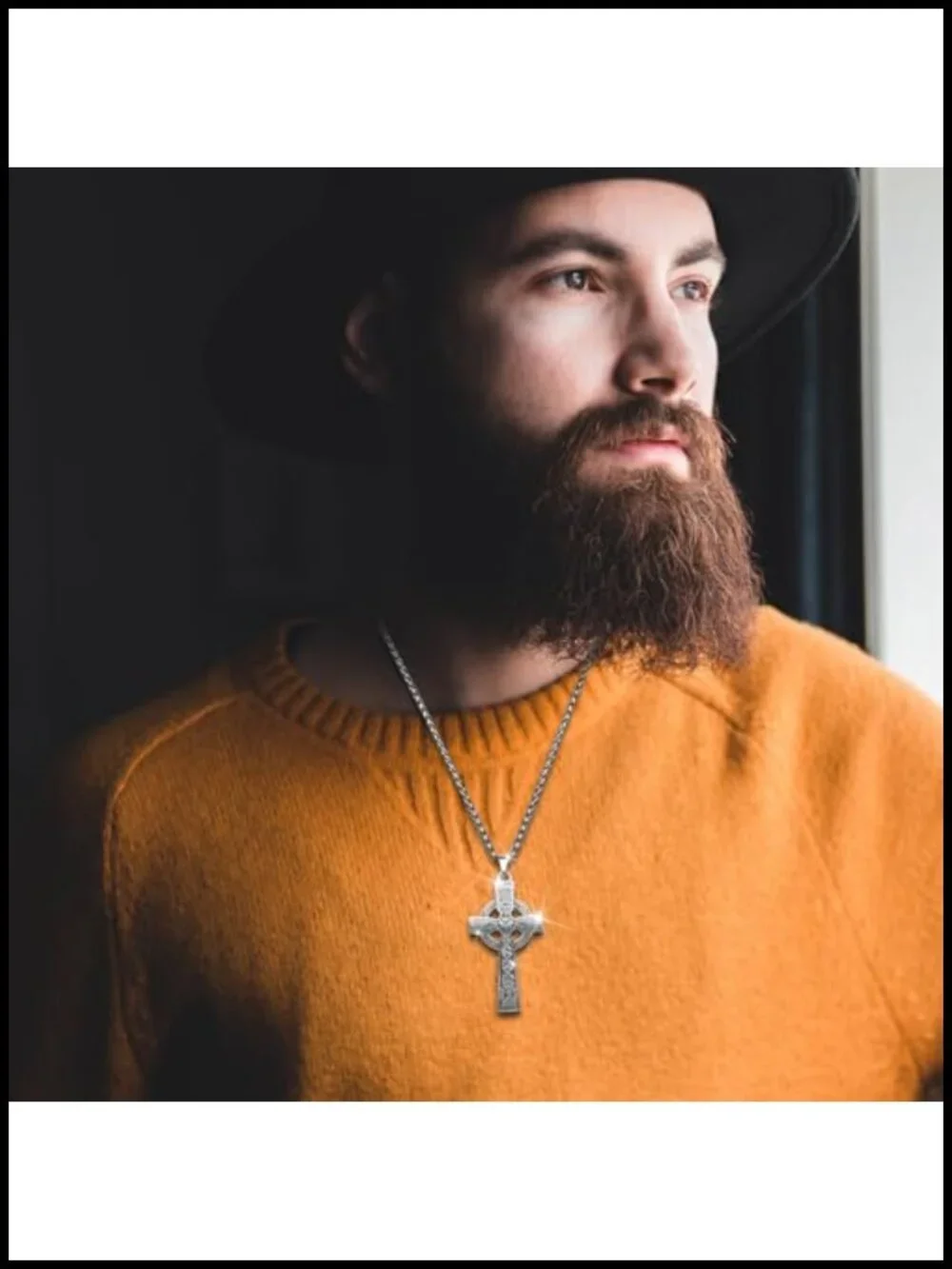 Celtic Cross Necklace Viking Crucifix Pendant Stainless Steel Chain Religious